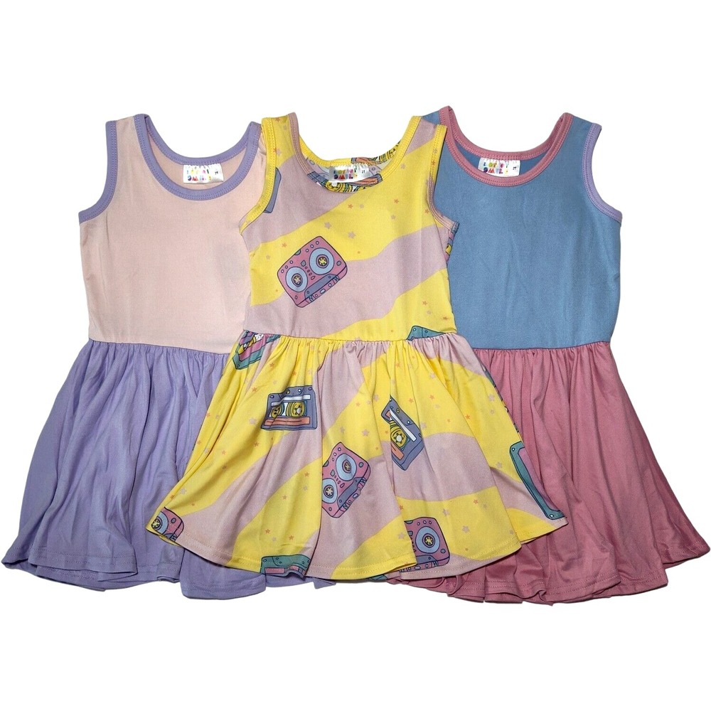3 Dot Smile Girls Sz 2T Tank Dress Lot Color Block Cassette‎ Tape Sleeveless NWT